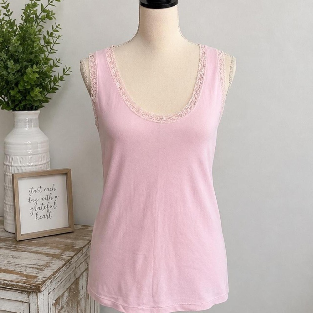 St Johns Bay Pink Lace Trim Tank Top Sleeveless Cami Petite XL Y2K
